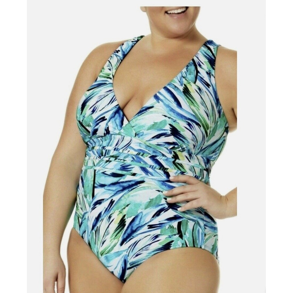 Terra & Sky One Piece Cross Back Tummy Control Plus Size Swimsuit 5X NWT